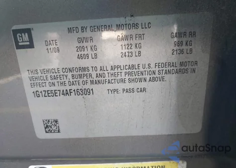 2010 Chevrolet Malibu Ltz from USA, damaged, VIN 1G1ZE5E74AF163091